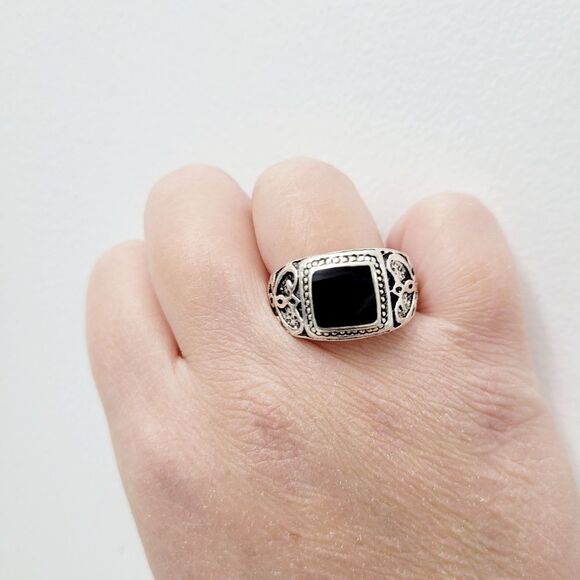 Brand New Silver & Black Square Ring #a Size: 11 US - Picture 1 of 10